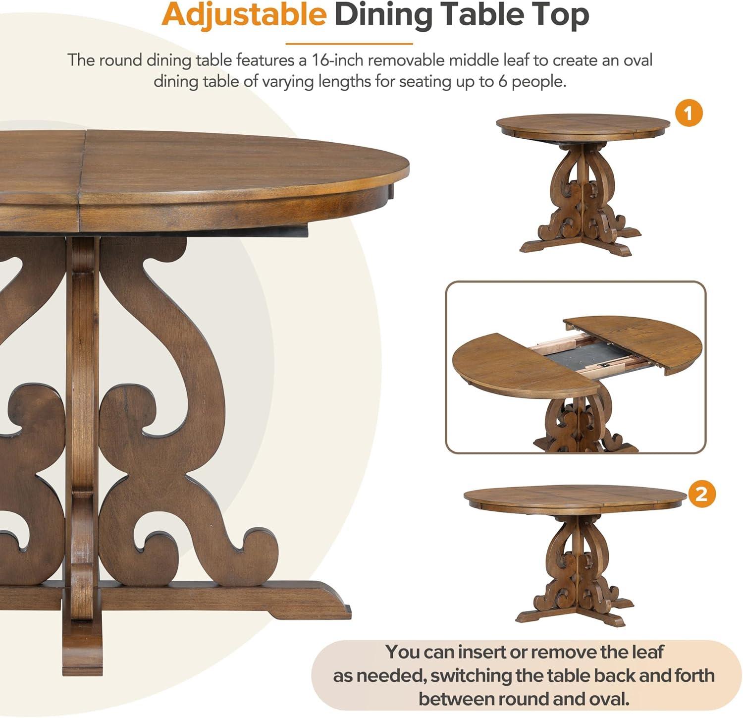 Walnut Extendable Dining Table Set with 4 Upholstered Chairs