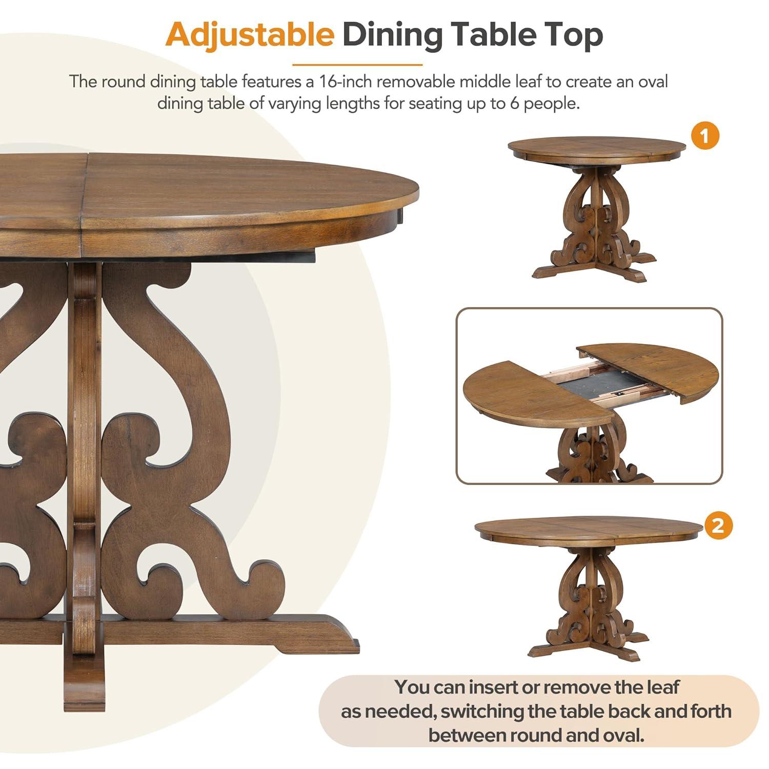 Walnut Extendable Dining Table Set with 4 Upholstered Chairs