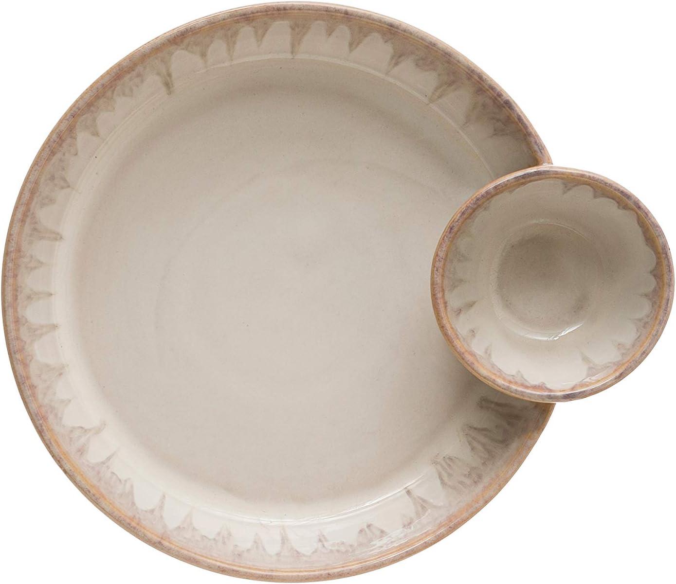 Cream Ceramic Round Two-Section Serving Dish