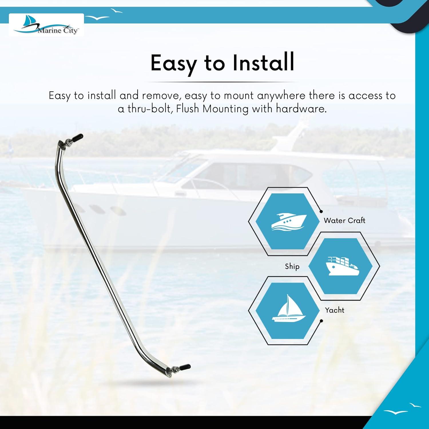 Marine City Mango de Barra de Agarre Ovalado de Acero Inoxidable de 19 Pulgadas con Bridas y Tachuelas