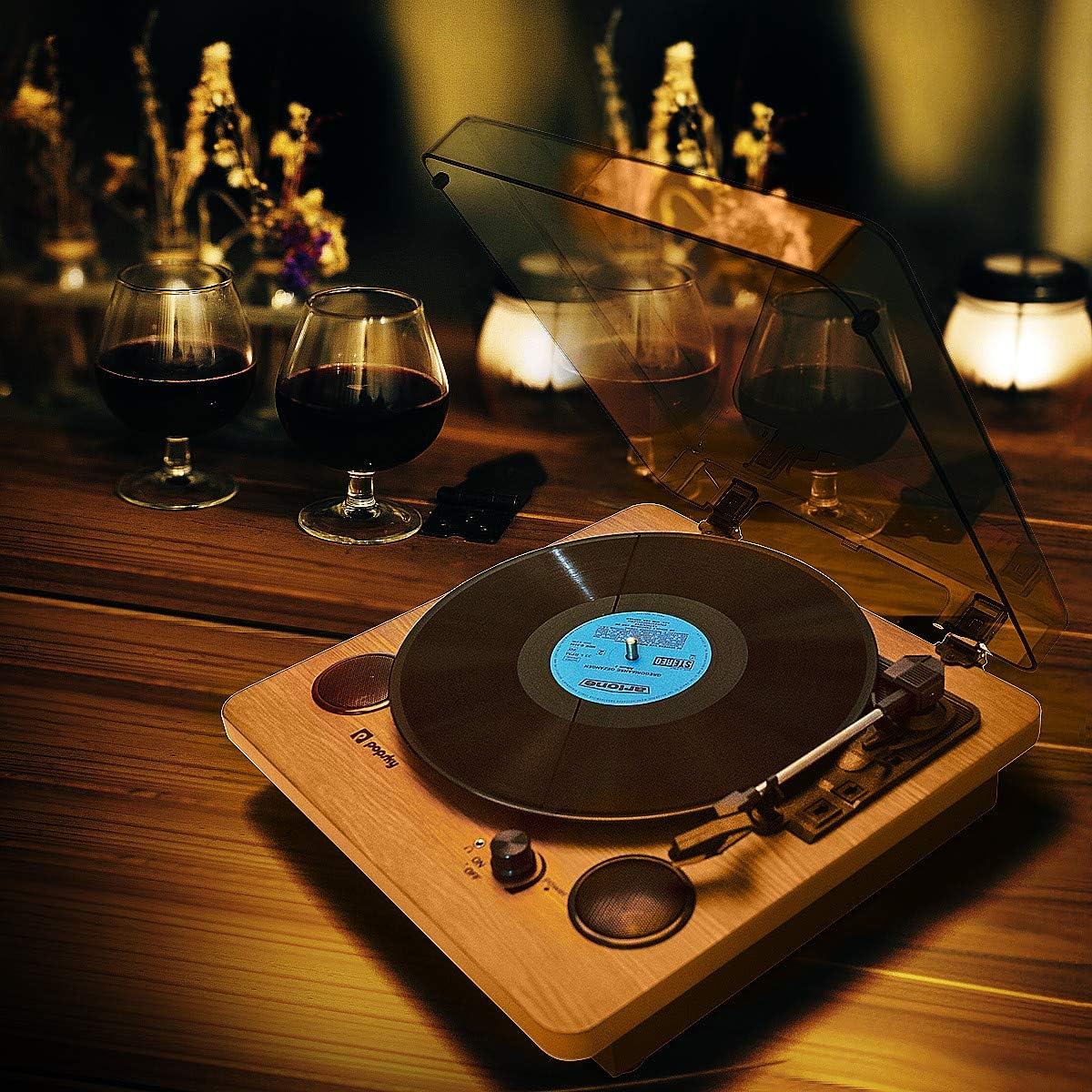 Vintage Brown 3-Speed Bluetooth Turntable with Built-in Speakers