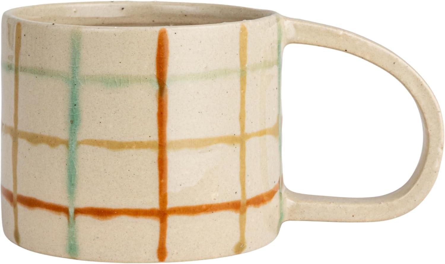 Multicolor Checkered Ceramic Round Mug with Handle