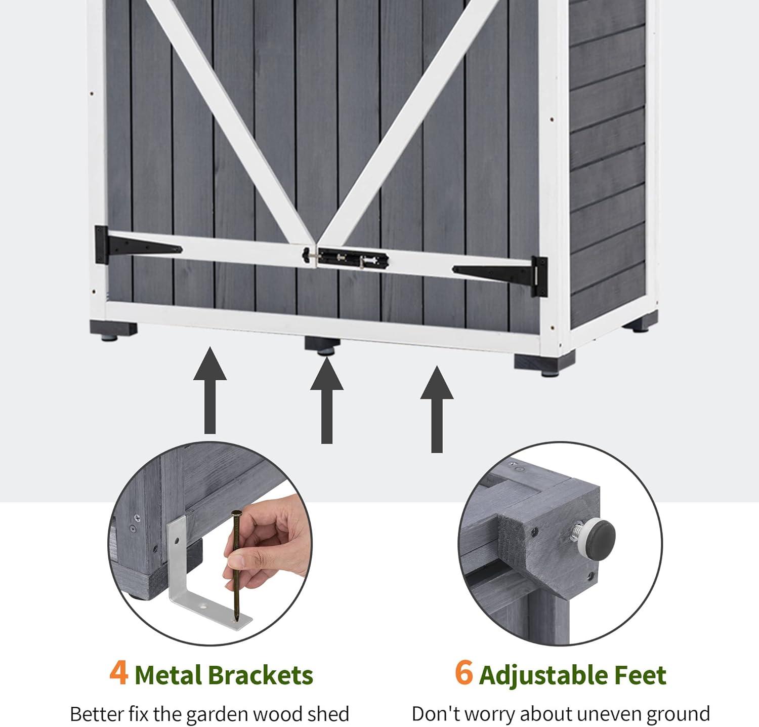 Mcombo  Outdoor Vertical Storage Cabinet Tool Shed with Lockable Double Doors (35.4"x18.9"x70"), Wooden 1000 - N/A Grey