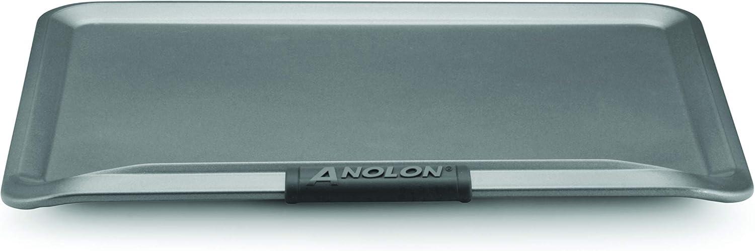 Anolon Advanced Bakeware 14" x 16" Nonstick Cookie Sheet with Silicone Grips Gray: Even-Heating, Soft-Grip, Steel