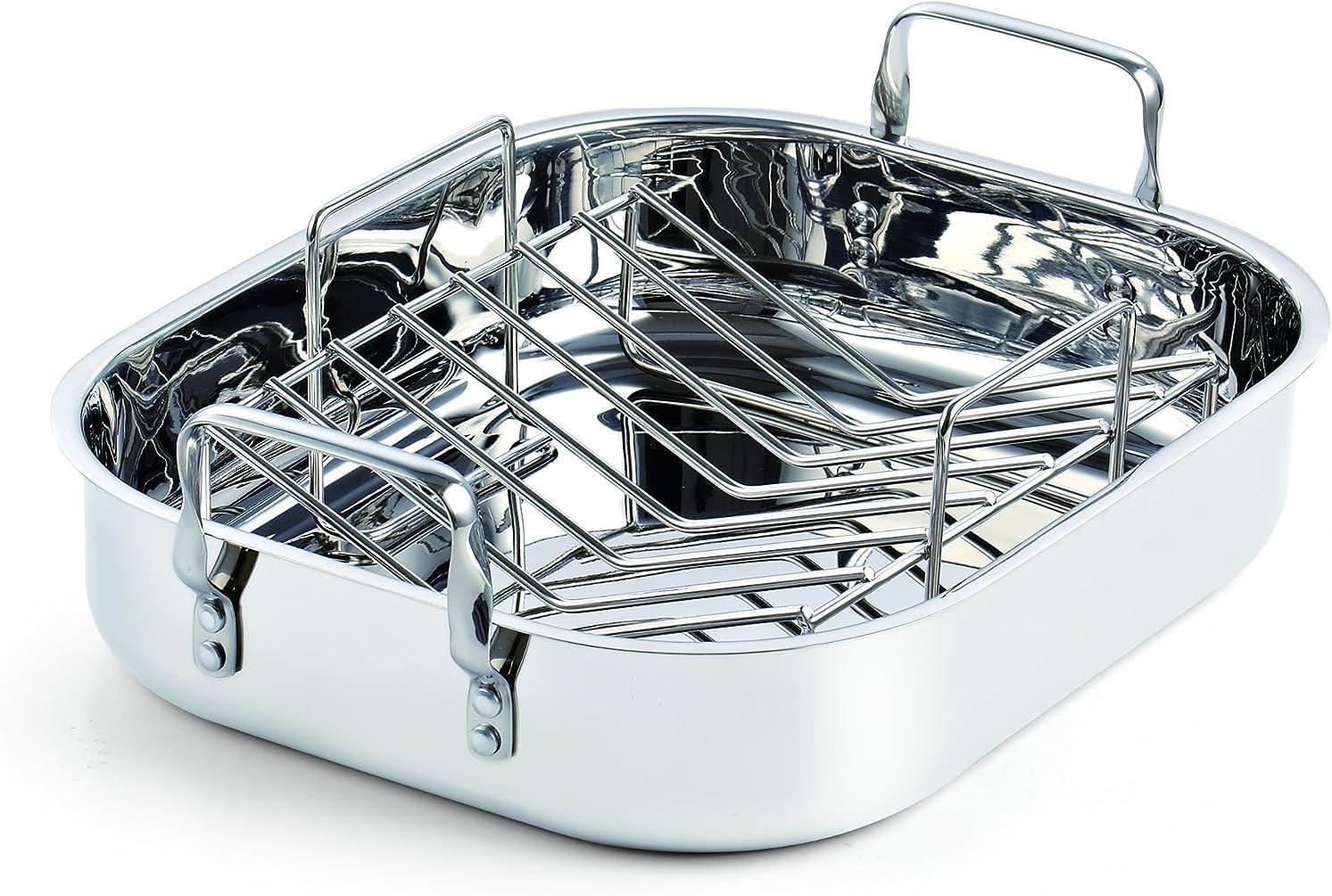 Stainless Steel 16x13 Roaster Pan with V-Shaped Rack