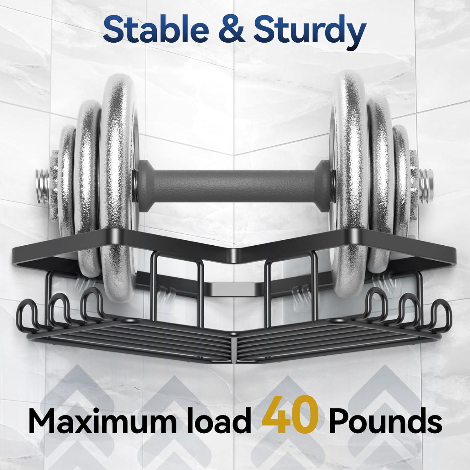 Rebrilliant 3-Pack Corner Adhesive Shower Caddy with Soap Holder & 12 Hooks, Stainless Steel