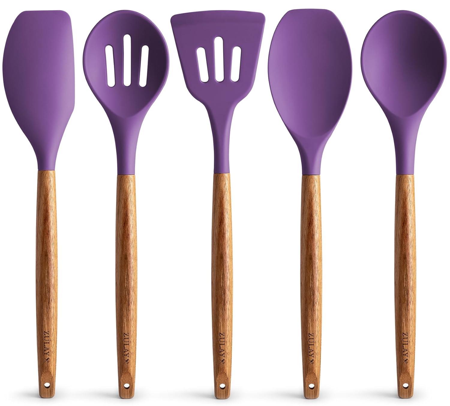 Zulay Kitchen Zulay Kitchen 5 Piece Silicone Utensils Set With Authentic Acacia Wood Handles - Dark Blue
