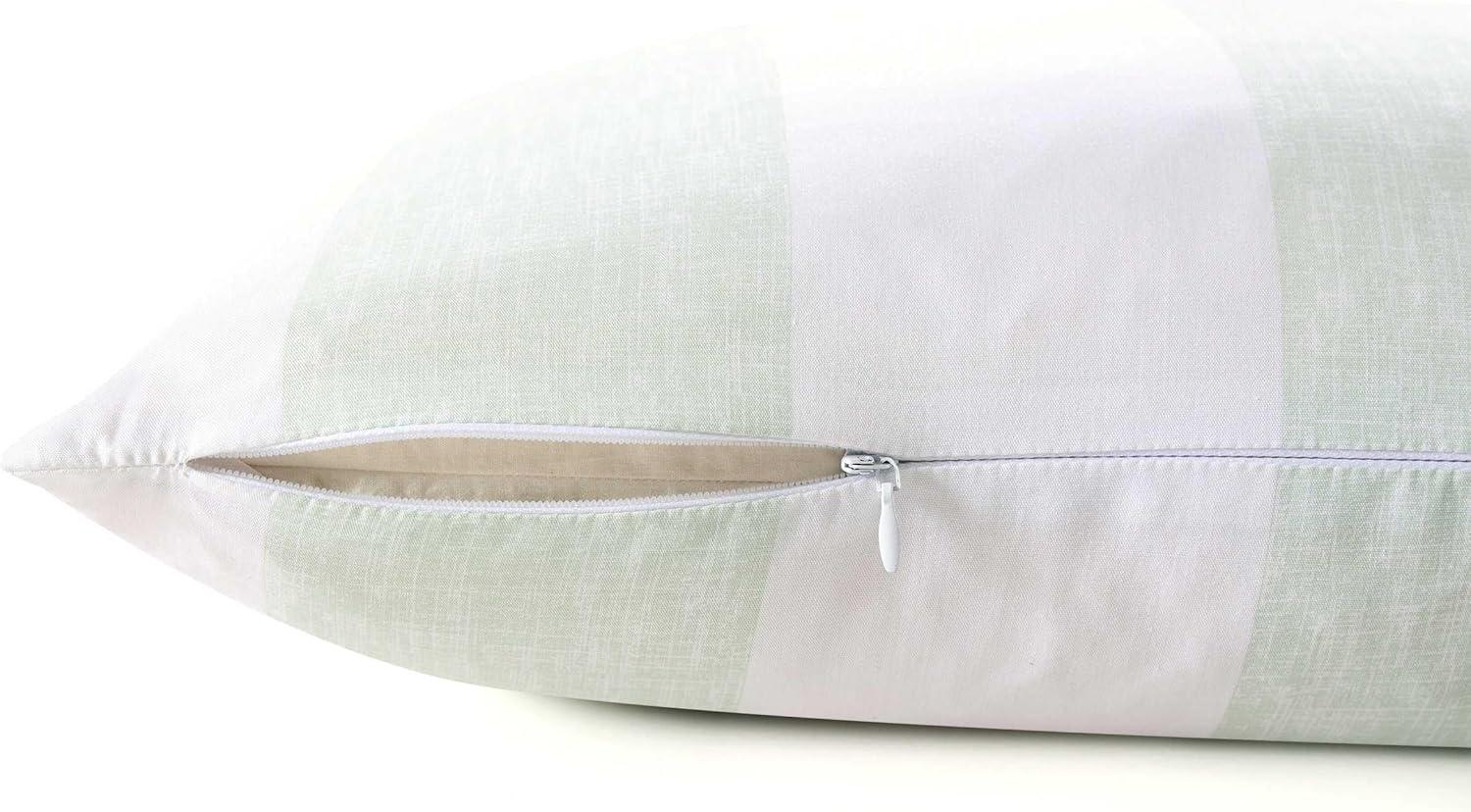 Green and White Striped Cotton Square Throw Pillow