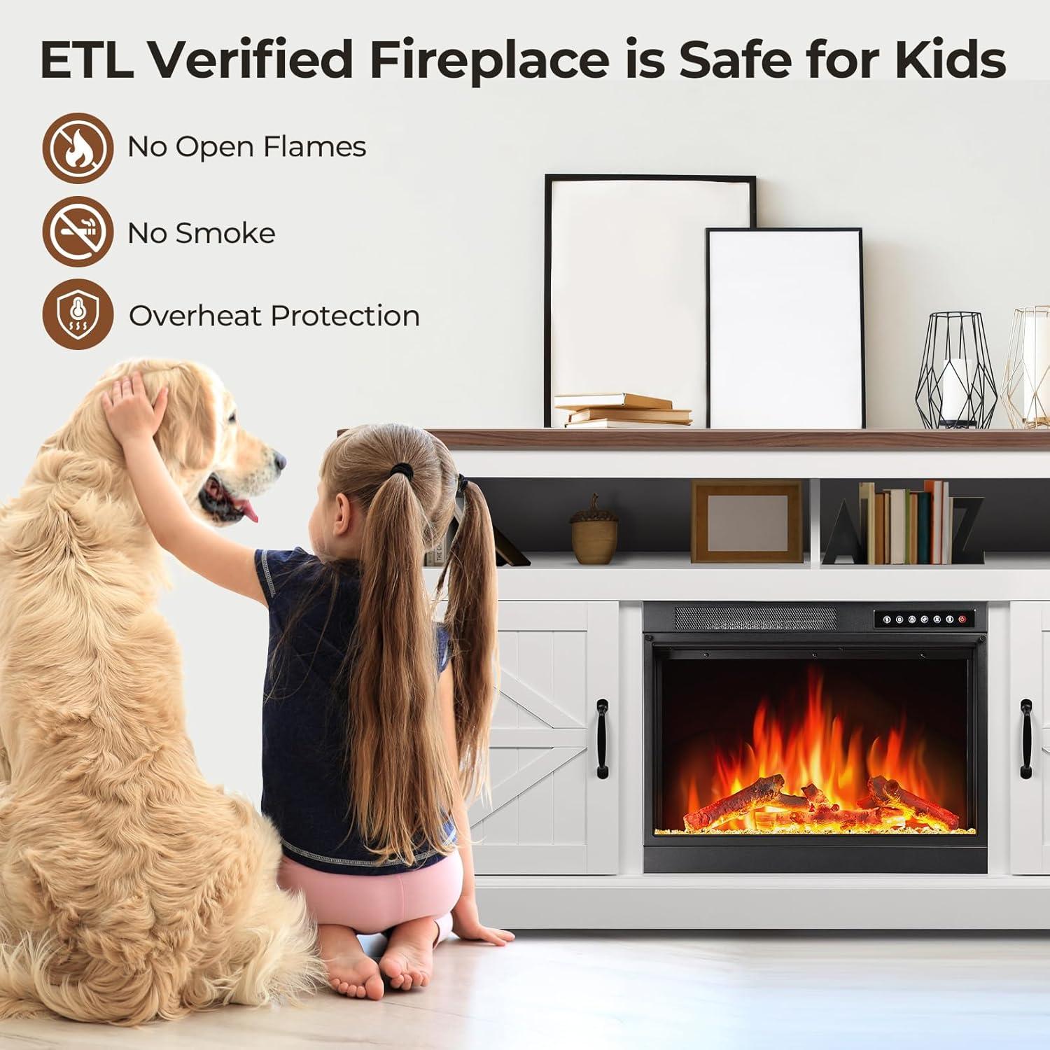 R.W.FLAME 60''W Media Console TV Stand For TVs With Electric Fireplace & Adjustable Led Flame