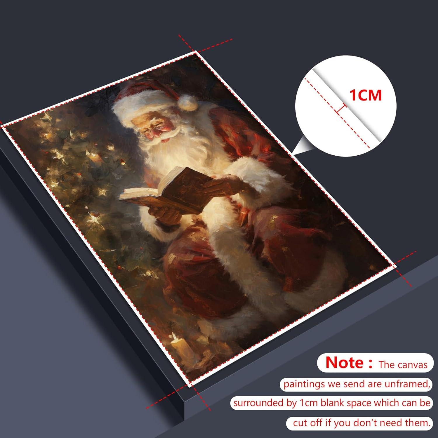 Vintage Christmas Santa Claus Reading Canvas Wall Art