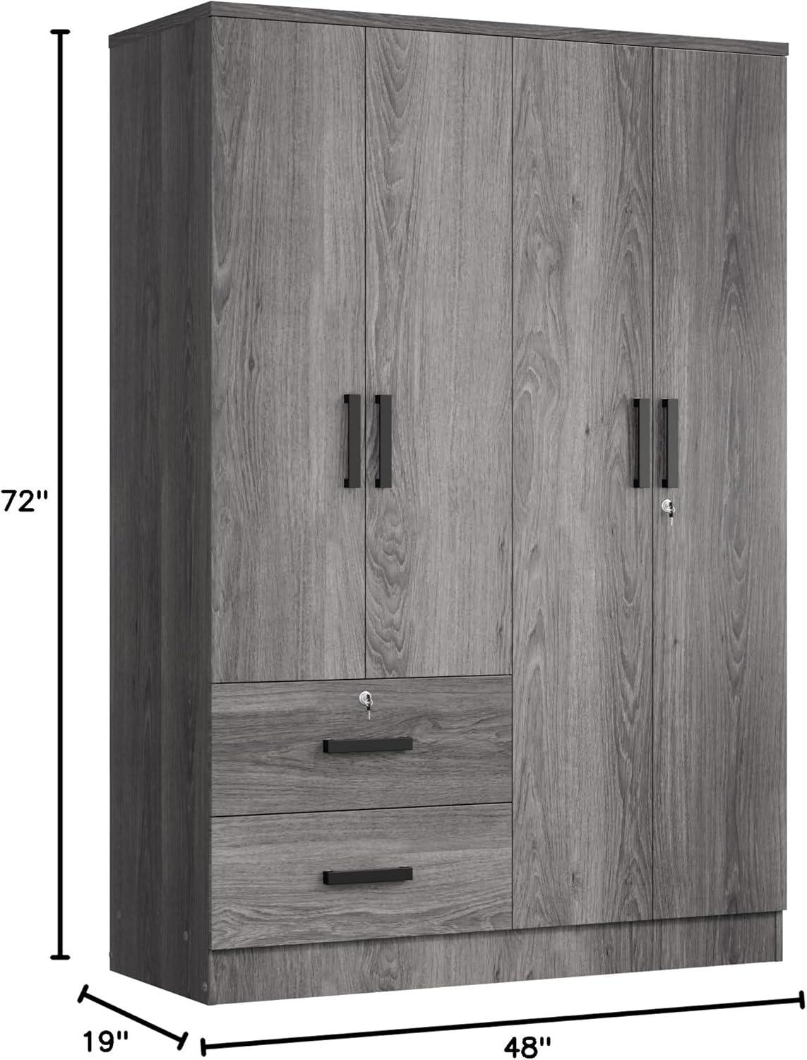 Woodpeckers Furniture and Mattress 4 Doors Wardrobe 2 Drawers with Shelves 72" high