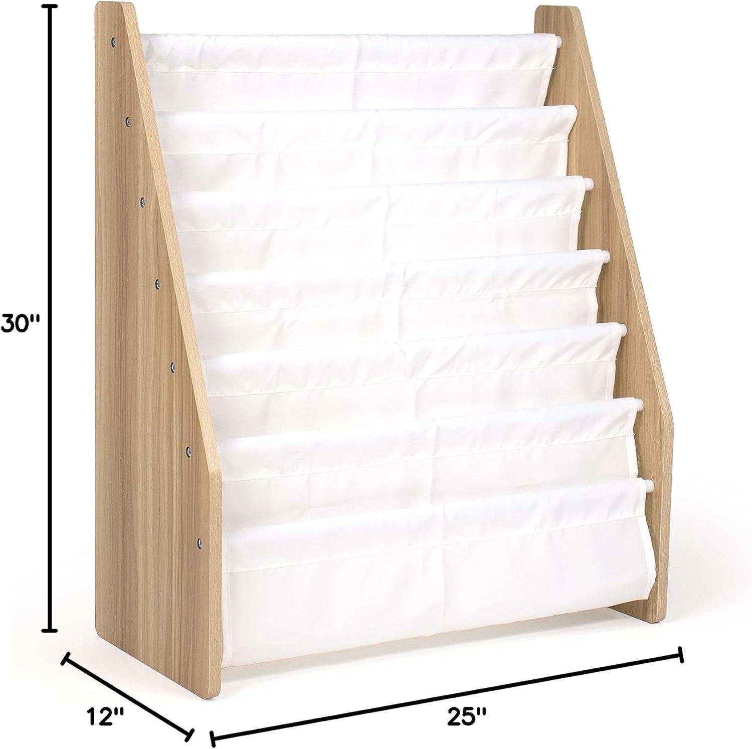 Kids' Supersize 6 Tier Bookrack White/Natural - Humble Crew: Sling Book Rack, MDF Frame, Divided Storage, 30" Height