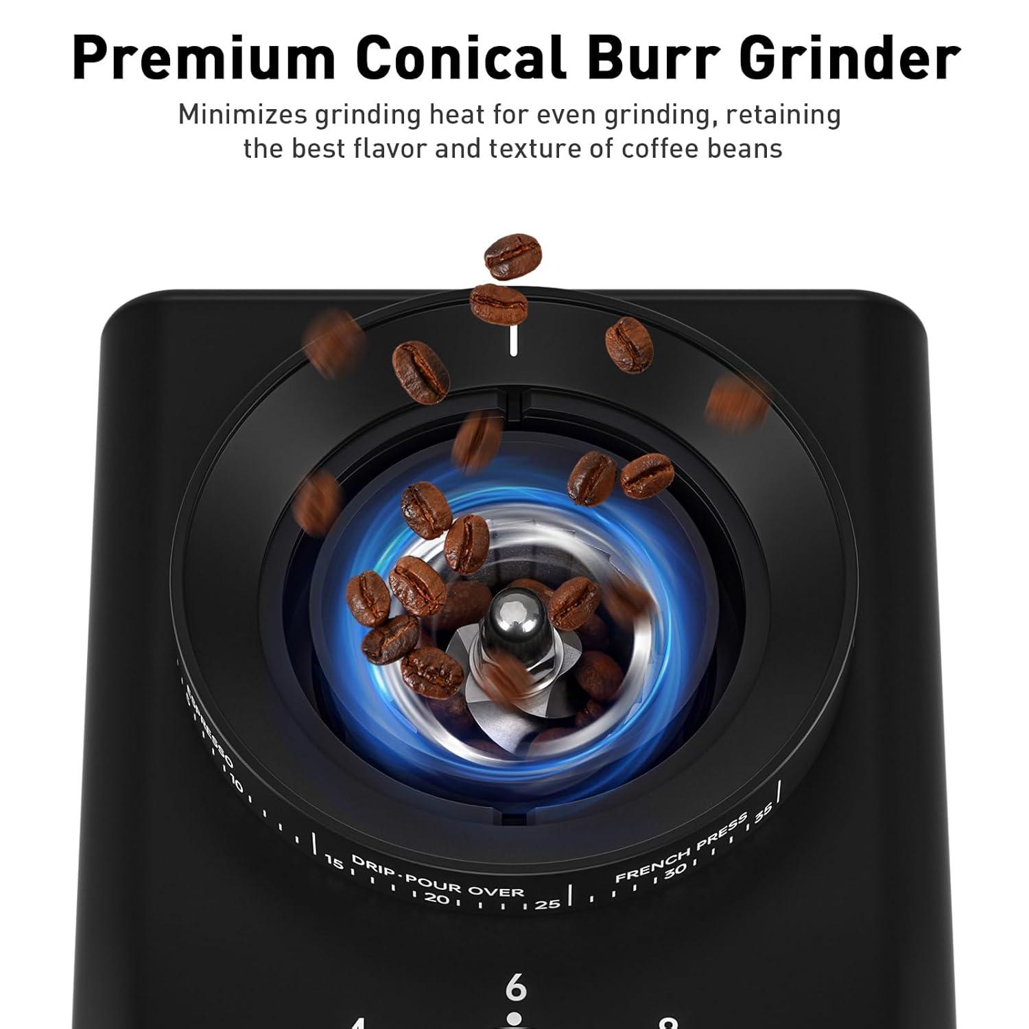 Secura Conical Burr Coffee Grinder with 35 Grinding settings Coffee Grinder for Espresso/Drip/French Press Coffee Maker, 2-12 Cups Black
