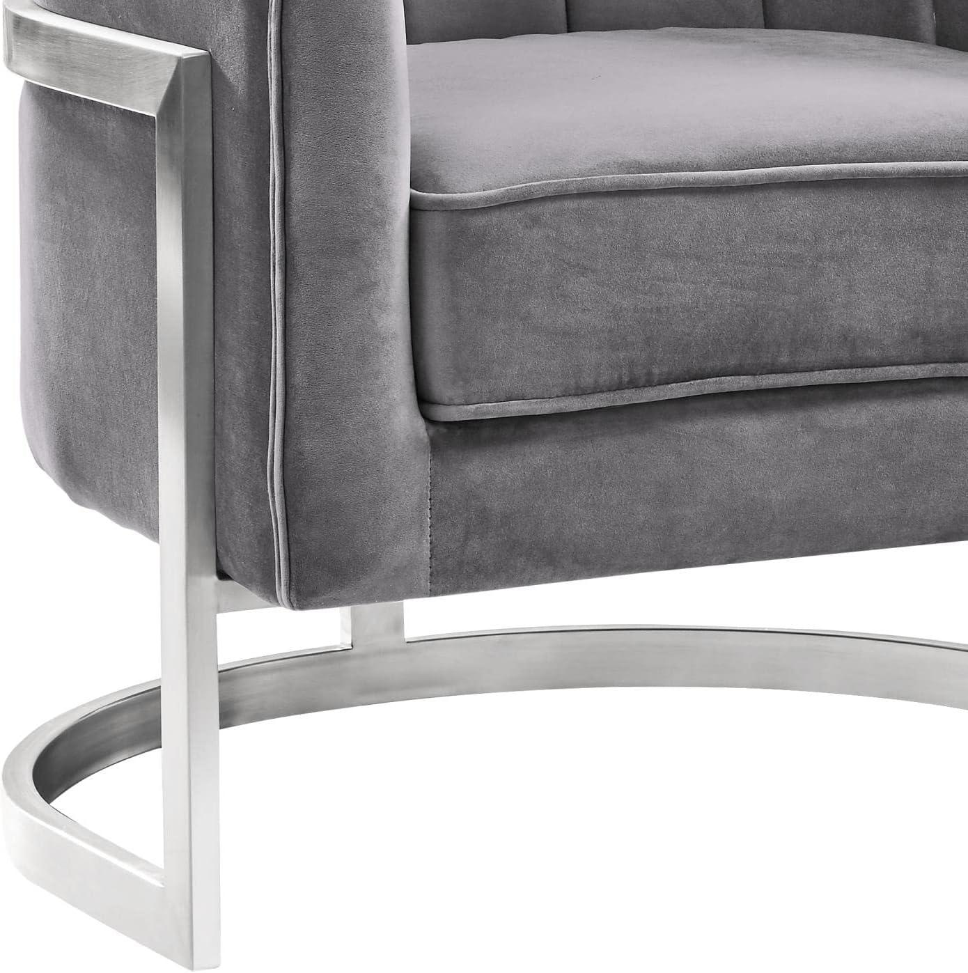 27'' Gray Velvet and Metal Contemporary Accent Chair