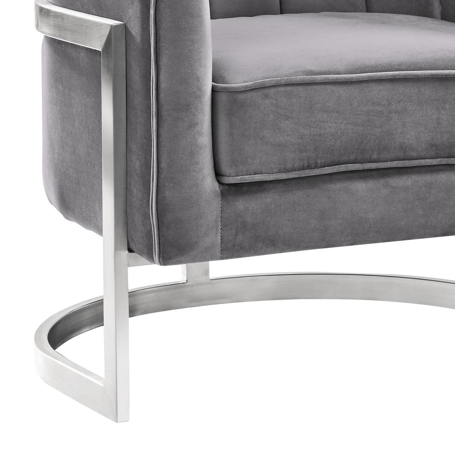 27'' Gray Velvet and Metal Contemporary Accent Chair