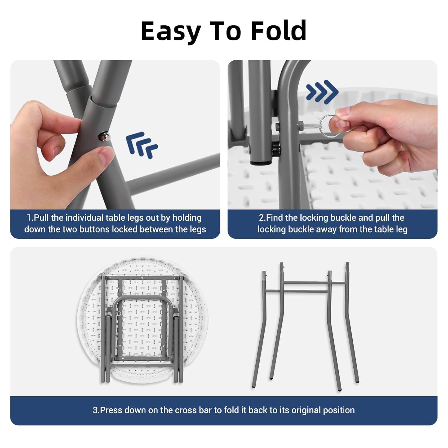 28in Cocktail Table White High Top Folding, Round Portable Bar Height Folding Table with Removable Legs, Indoor Outdoor Banquet for Parties, Commercial, Speech, School