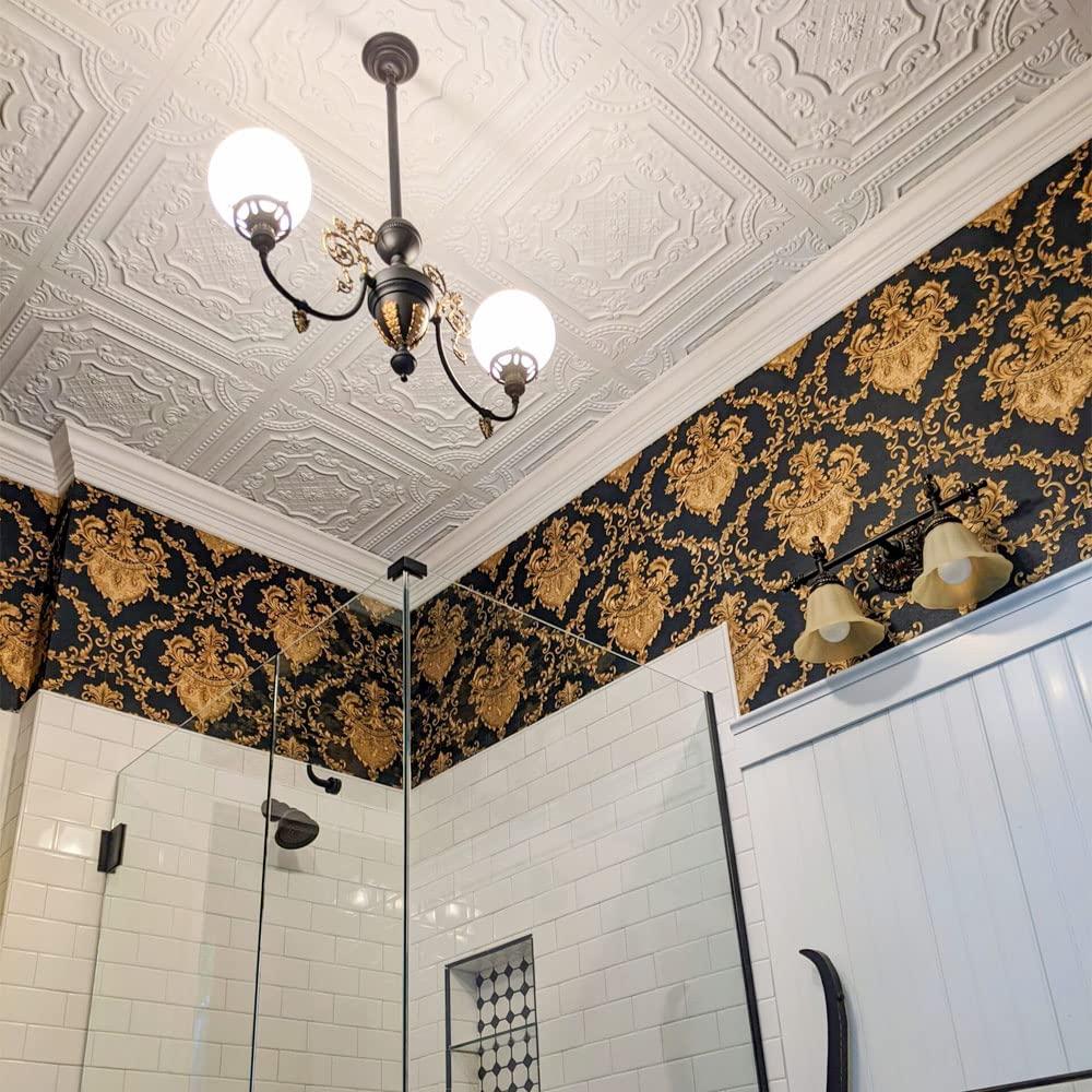 FromPlainToBeautifulInHours Elizabethan Shield 2 Ft. X 2 Ft. Drop-In Or Glue-Up PVC Ceiling Tile (Set of 25)