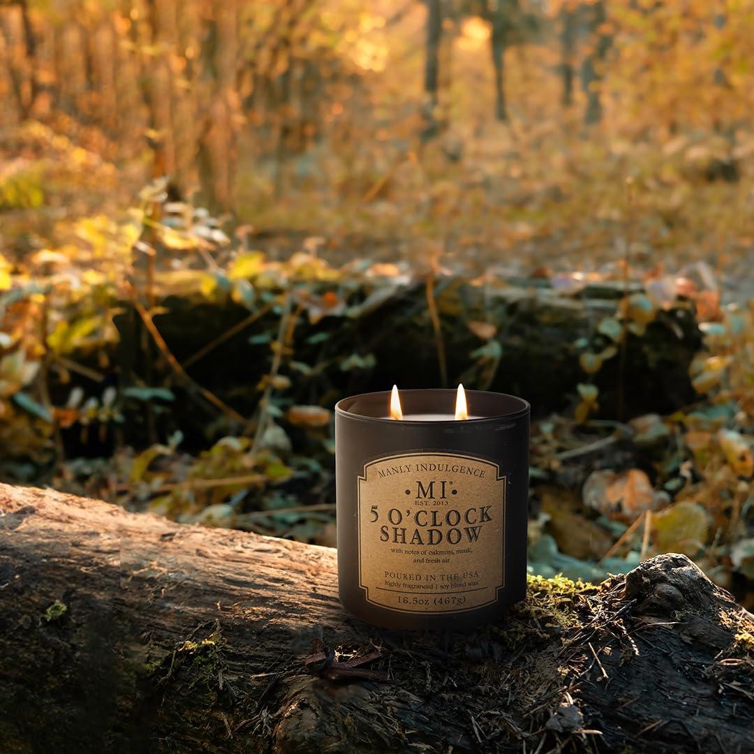 Manly Indulgence Classic+ Five O'Clock Scented Jar Candle, 2 Wick, 16.5 oz, 60h Burn, Aromatic