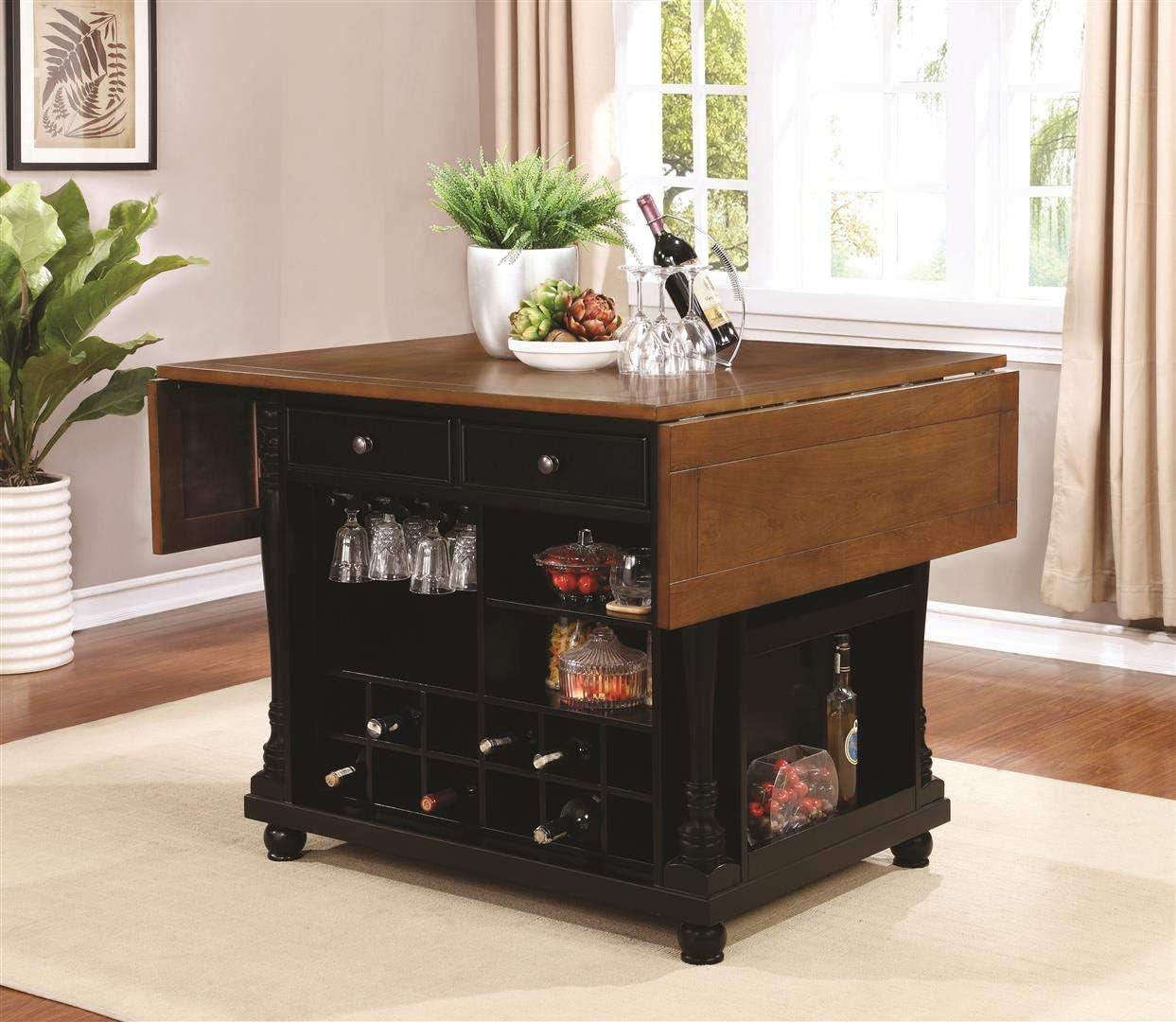 Slater 2-drawer Kitchen Island with Drop Leaves Brown and Black