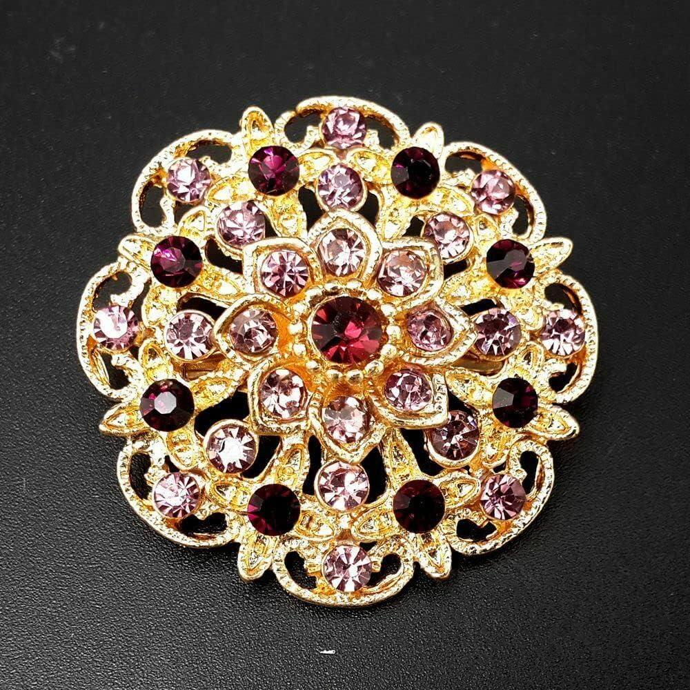 The Perfect Part Pack of 24 Rhinestone Crystal Flower Brooch Pins, Vintage Jewelry Colorful Crystal Flower Brooches for Women