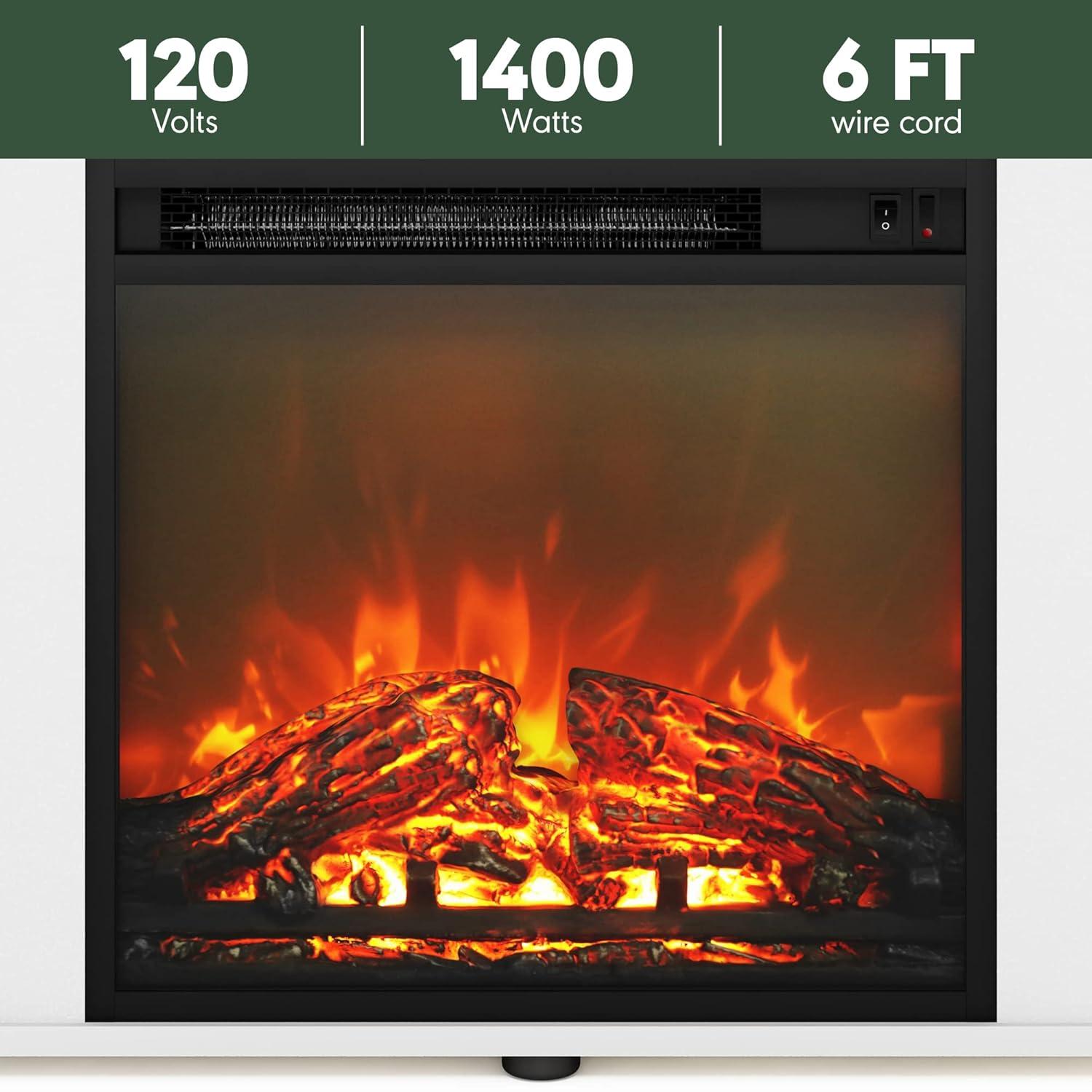 Furinno Montale 60 Inch TV Stand with Fireplace, Solid White