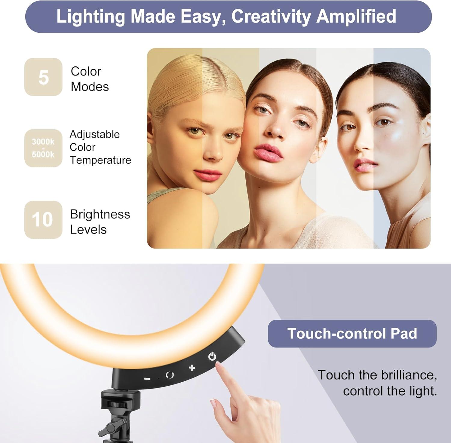 12-Inch LED Ring Light with 62-Inch Adjustable Tripod Stand