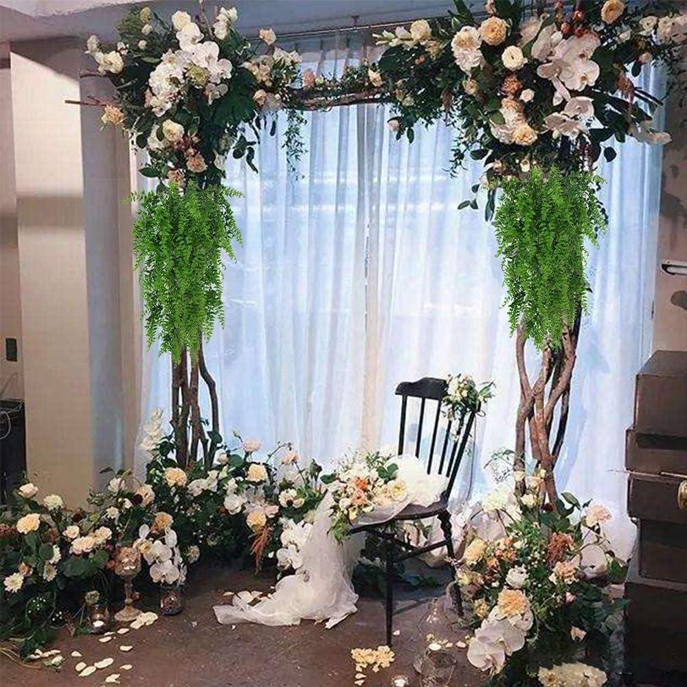 Artificial 2pack Fake Hanging Ferns Plant Faux Ivy Boston Outdoor UV Resistant Plastic (Green)