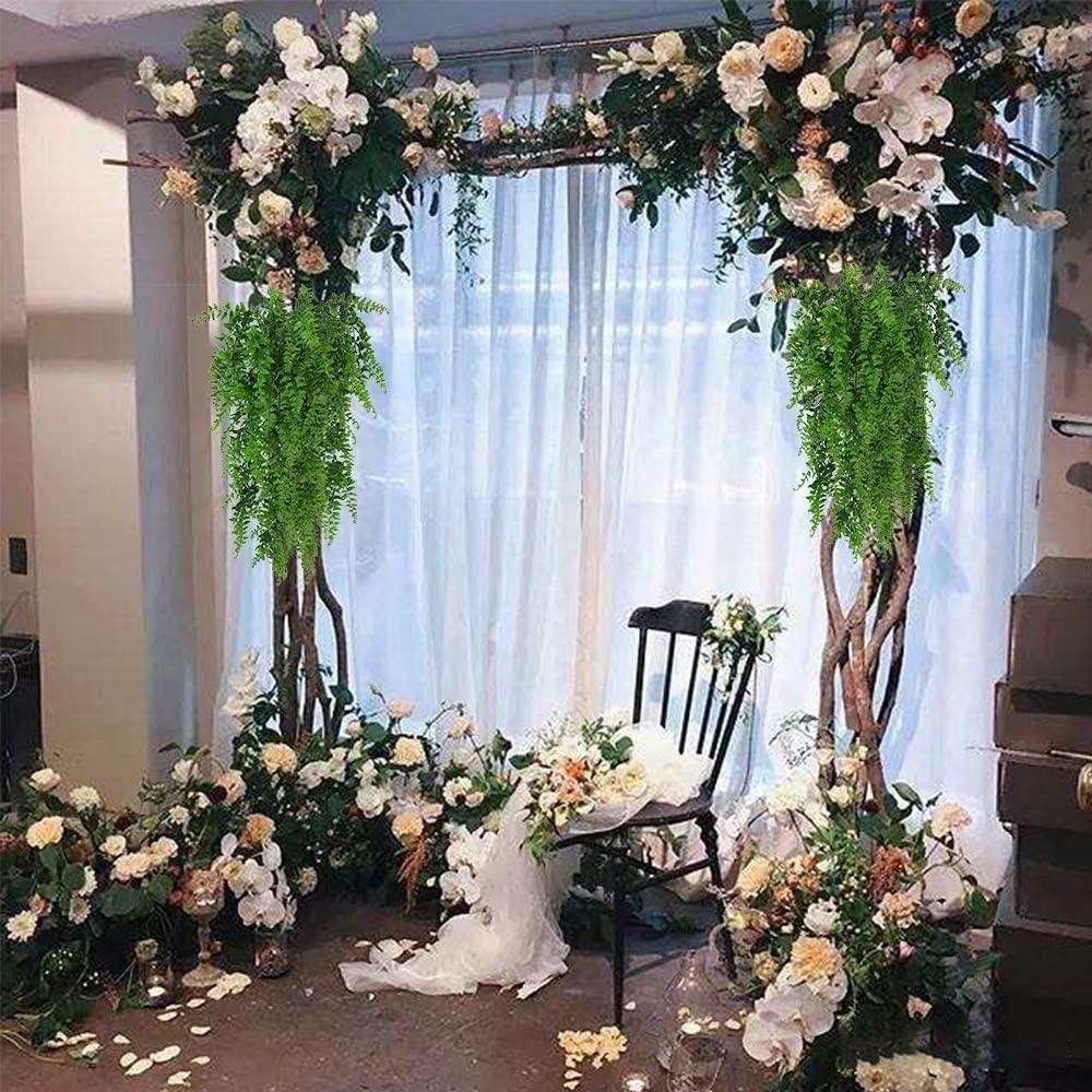 Artificial 2pack Fake Hanging Ferns Plant Faux Ivy Boston Outdoor UV Resistant Plastic (Green)