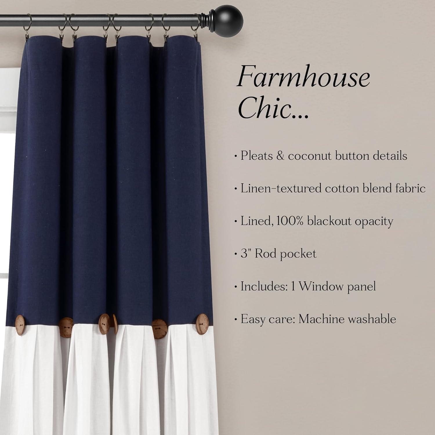 Lush Decor Linen Button Cotton Blend Blackout Thermal Rod Pocket Single Curtain Panel
