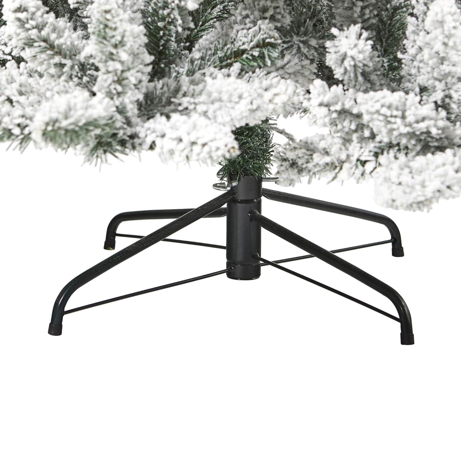 Nearly Natural 7.5' Pre-Lit LED Flocked Slim Livingston Fir with Pinecones, Electric Powered