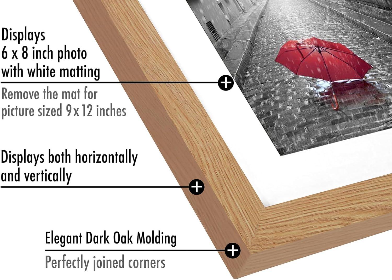 Americanflat 9x12 Picture Frame in Oak - Displays 6x8 With Mat and 9x12 Without Mat - Composite Wood with Shatter Resistant Glass