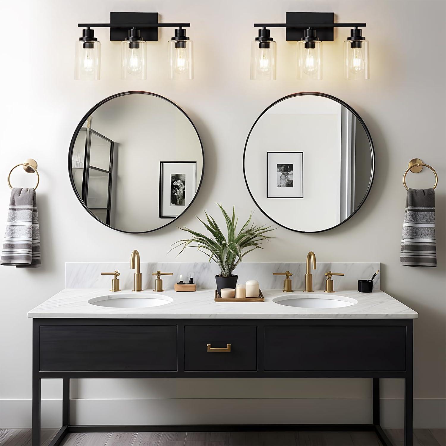 Modern Black Vanity Light with Clear Glass Shades