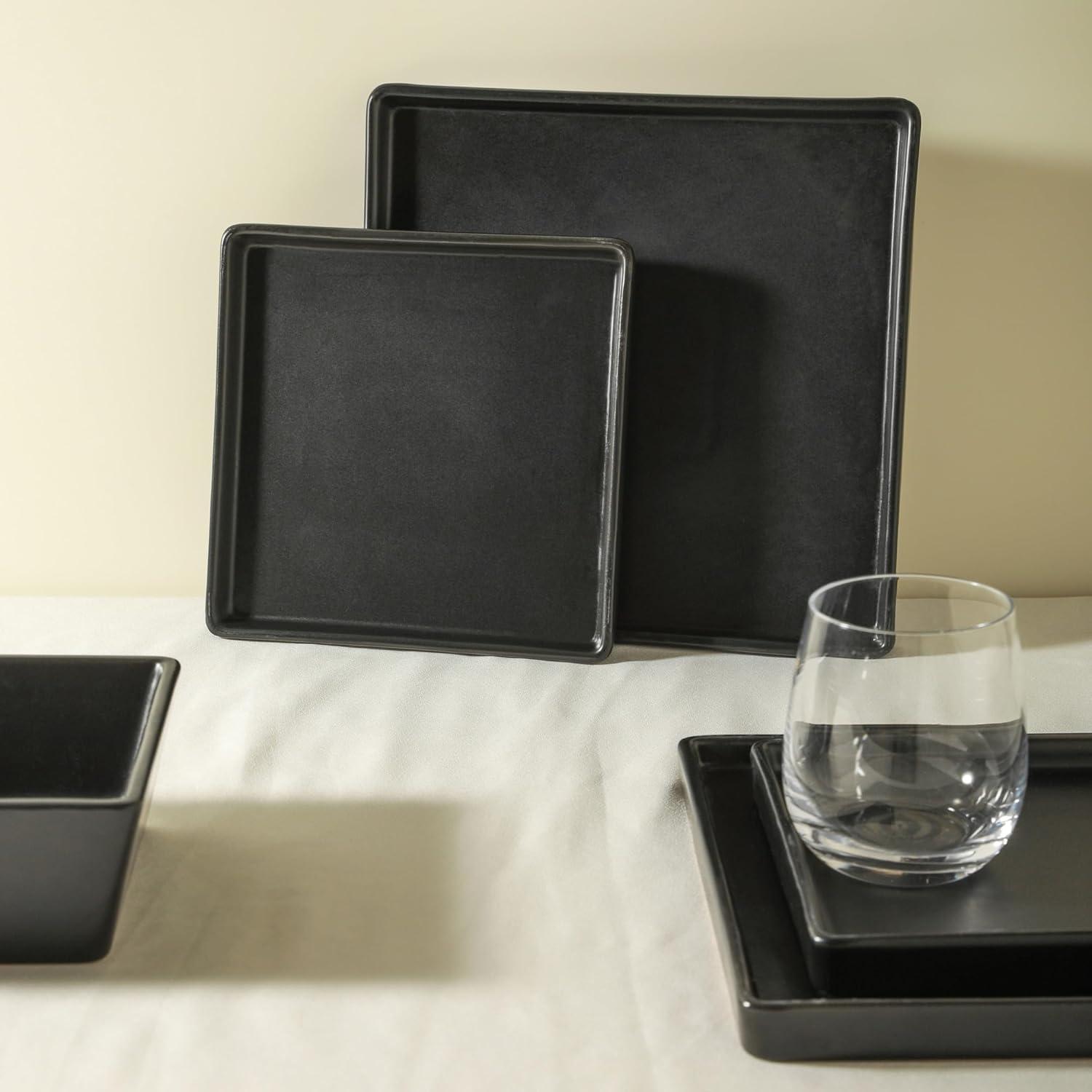 Black Matte Square Ceramic Salad Plates, Service for 8