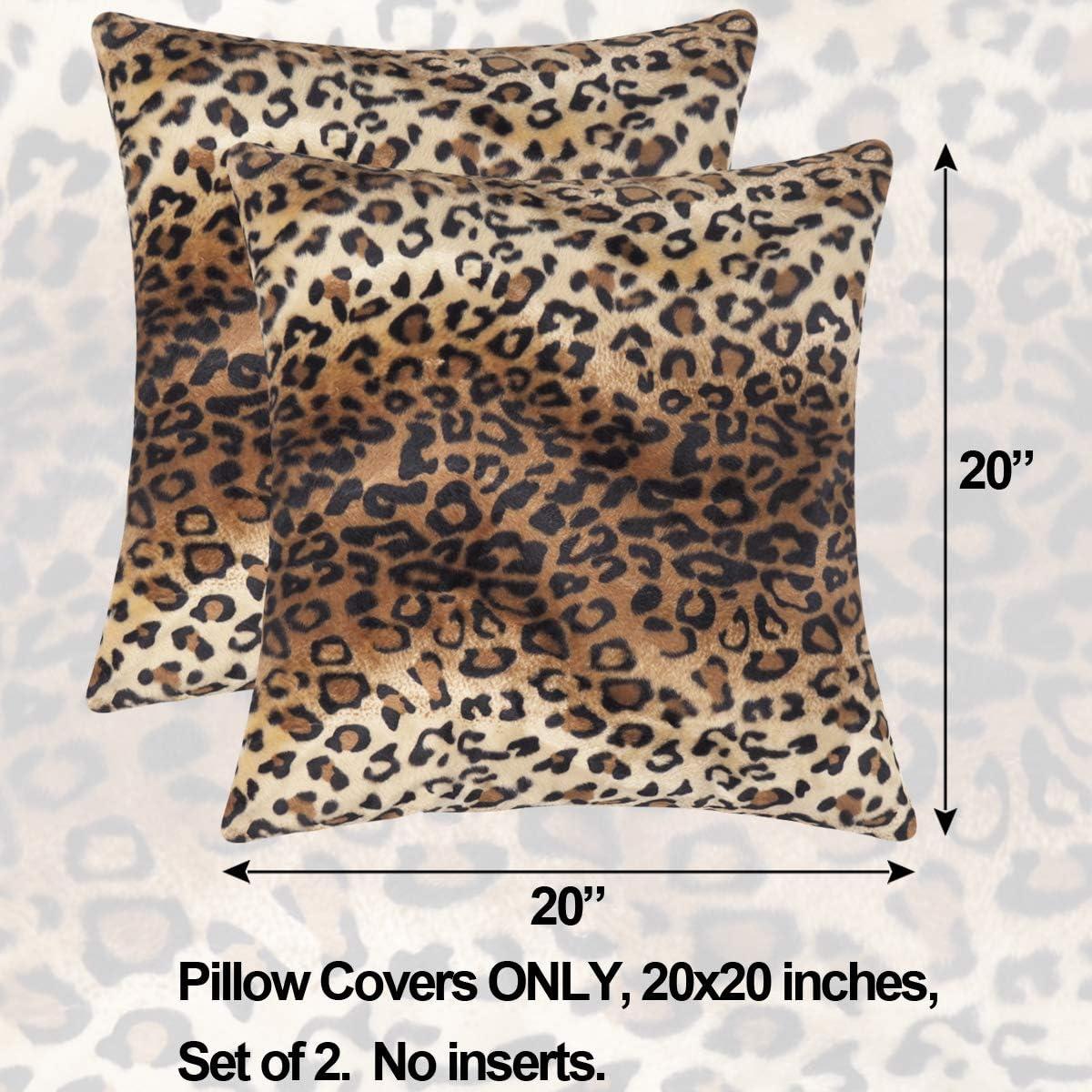 Brown Leopard Throw Pillow Cover - 2 Pcs Cheetah Pillow Case 20x20 inch Cotton Soft Animal Print Pillows Covers Decorative Cushion Cover for Home Couch Bed Sofa Double Side Printed