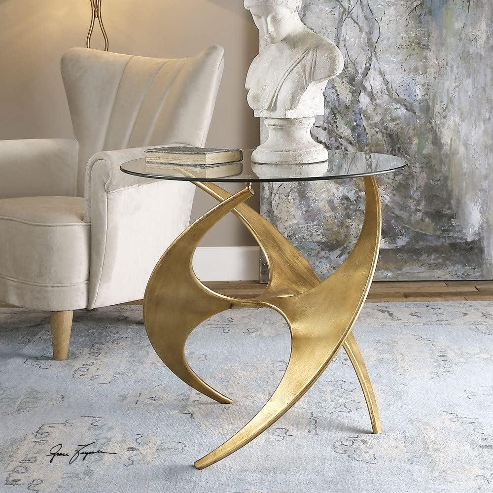 Uttermost Graciano Contemporary Metal and Glass Accent Table in Gold