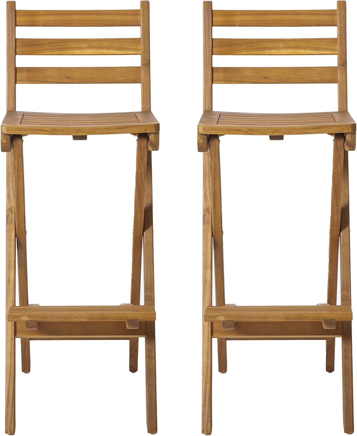 Christopher Knight Home Tundra Outdoor Foldable Wood Barstool Set, 2-Pcs Set, Natural