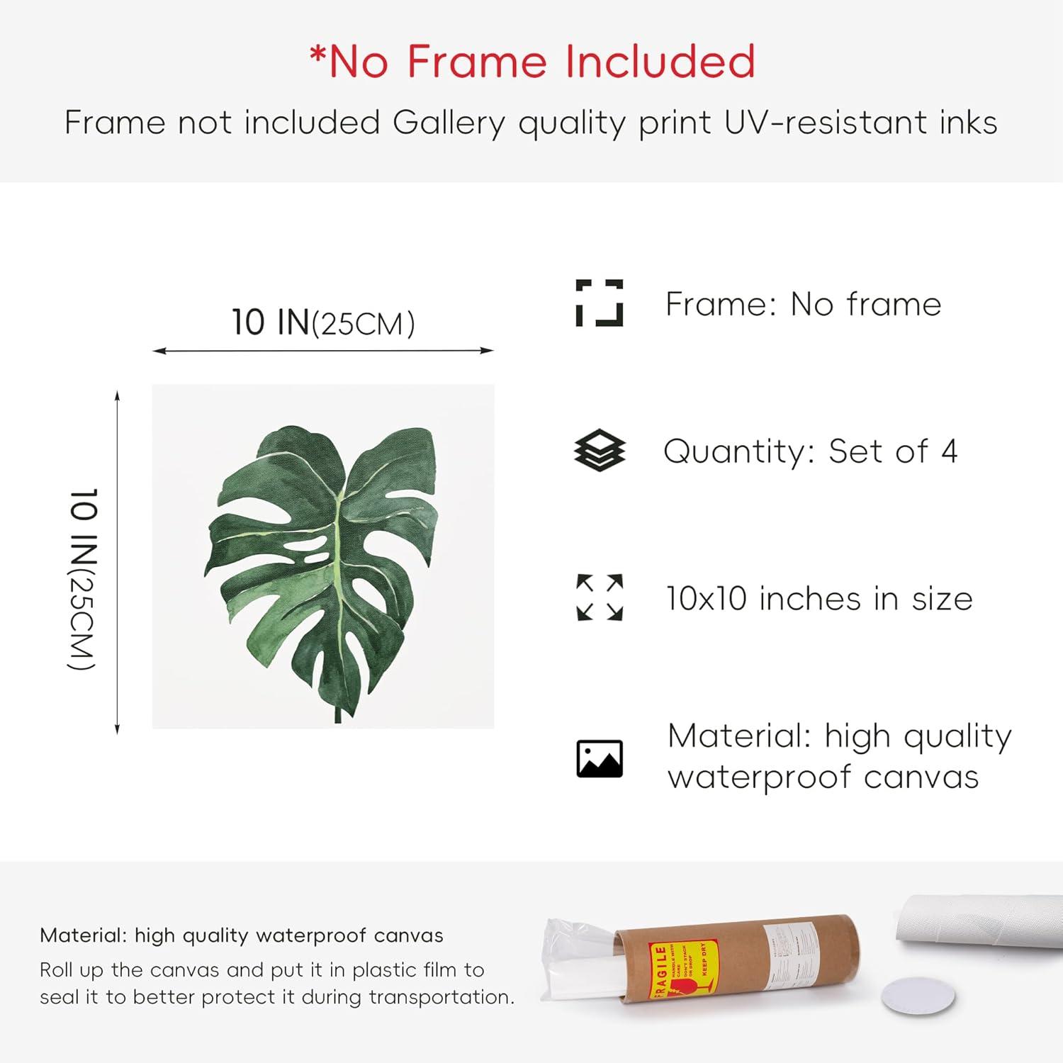 ArtbyHannah Canvas Wall Art Prints, Unframed Botanical Pictures Wall Decor, Sage Green Leaf Plant Poster for Bedroom Decorations & Gift (10x10 Inch, 4 Pack)