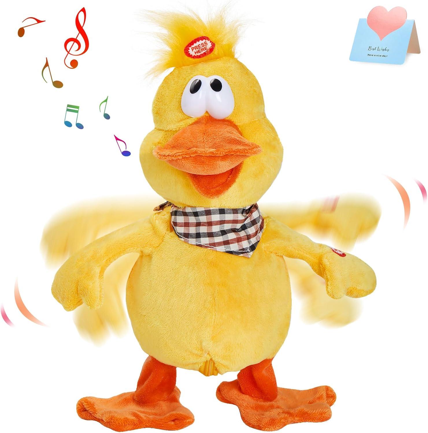 Houwsbaby 15" Electronic Squawking Chicken Toy, Easter Chicken Stuffed Animal Interactive Musical Walking Singing Waving Rooster Plush Toy with Bib Present for Kids Boys Girls Easter Thanksgiving Day