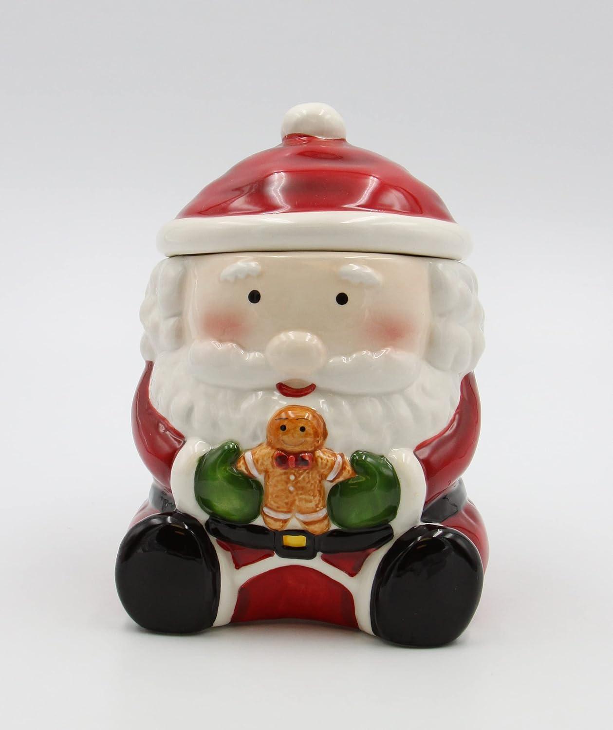 Ceramic Santa Cookie Jar with Gingerbread Man 5in Holiday Gift