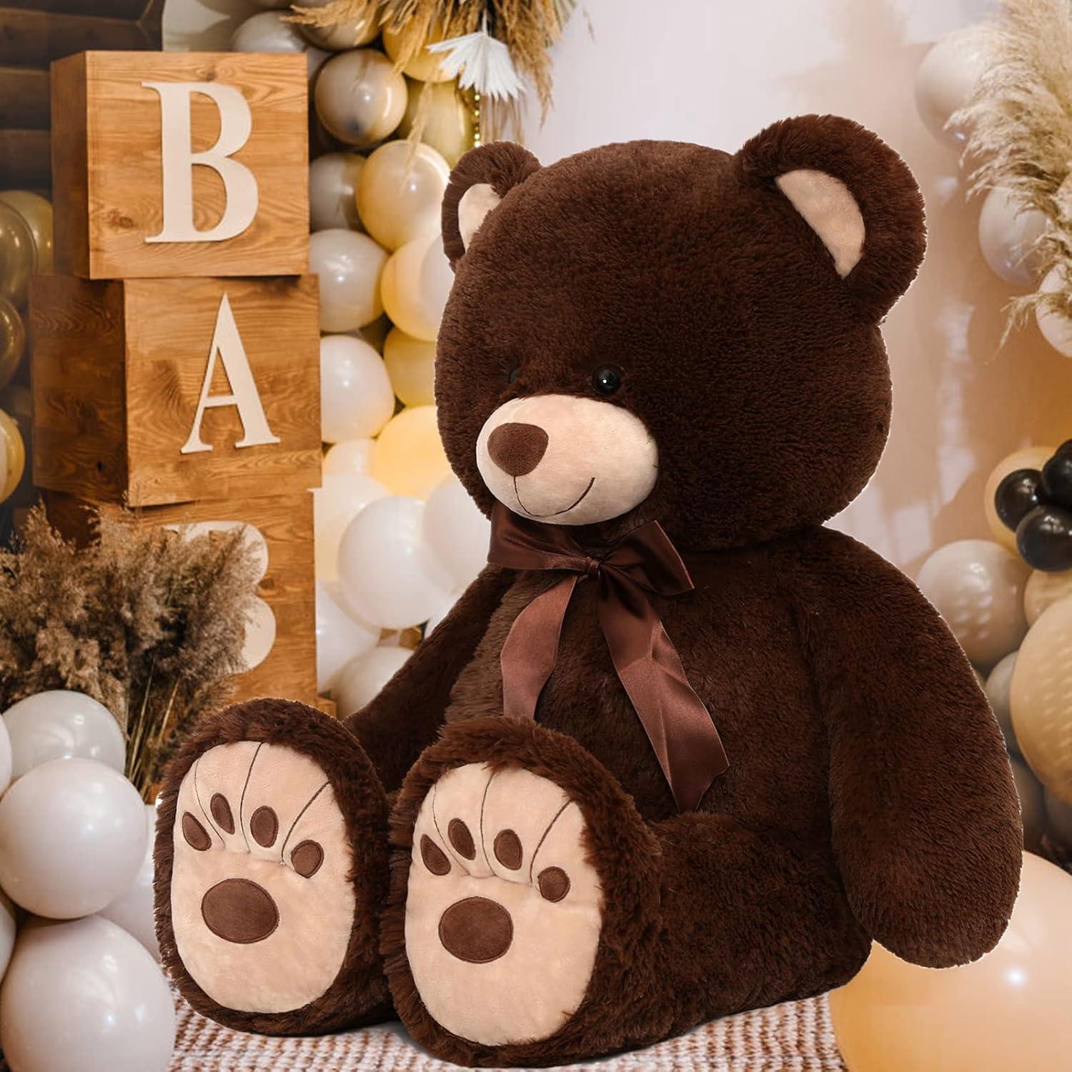 HollyHOME Teddy Bear Stuffed Animal Plush Giant Teddy Bears with Footprints Big Bear 36 inch Chocolate
