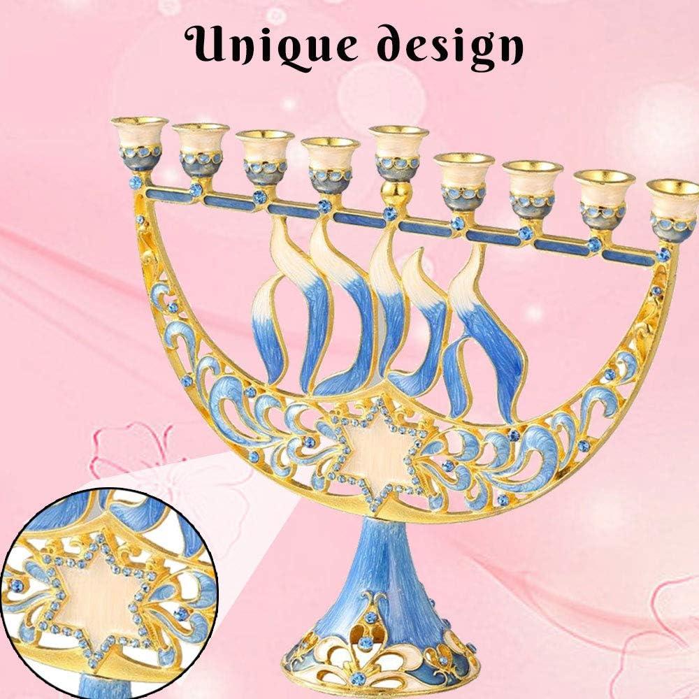 Matashi HandPainted Enamel Menorah Candelabra-Hanukkah Design  Crystal