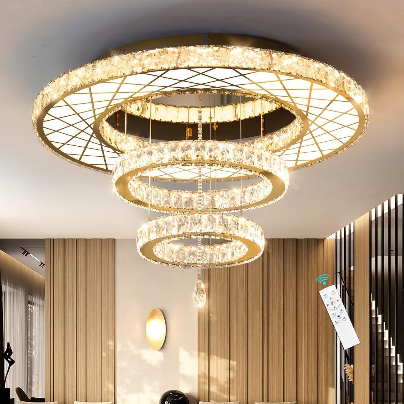 Crystal Large Glam Chandelier Flush Mount 40” Dimmable