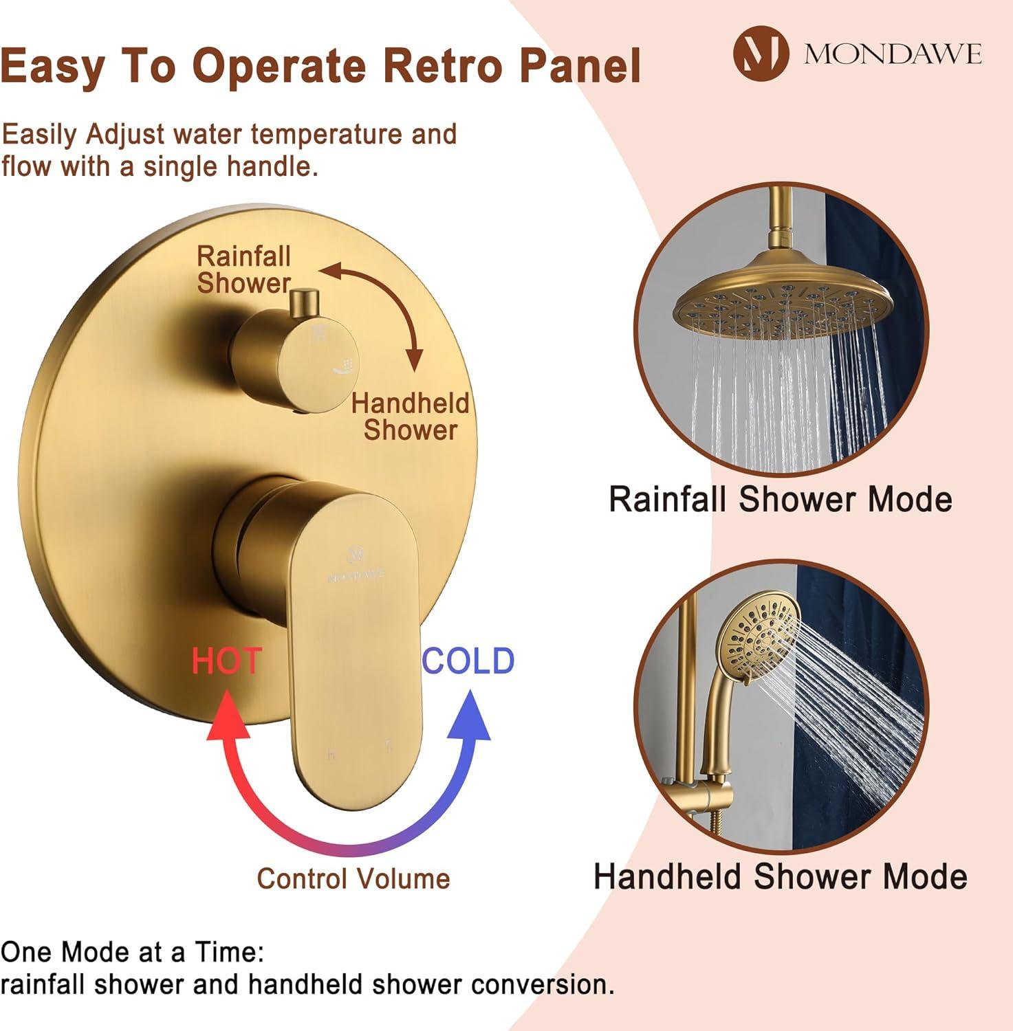 mondawe Calliope Wall Mounted 3 Function Retro Shower System with 3 Setting Handheld MD-A3815-BG3