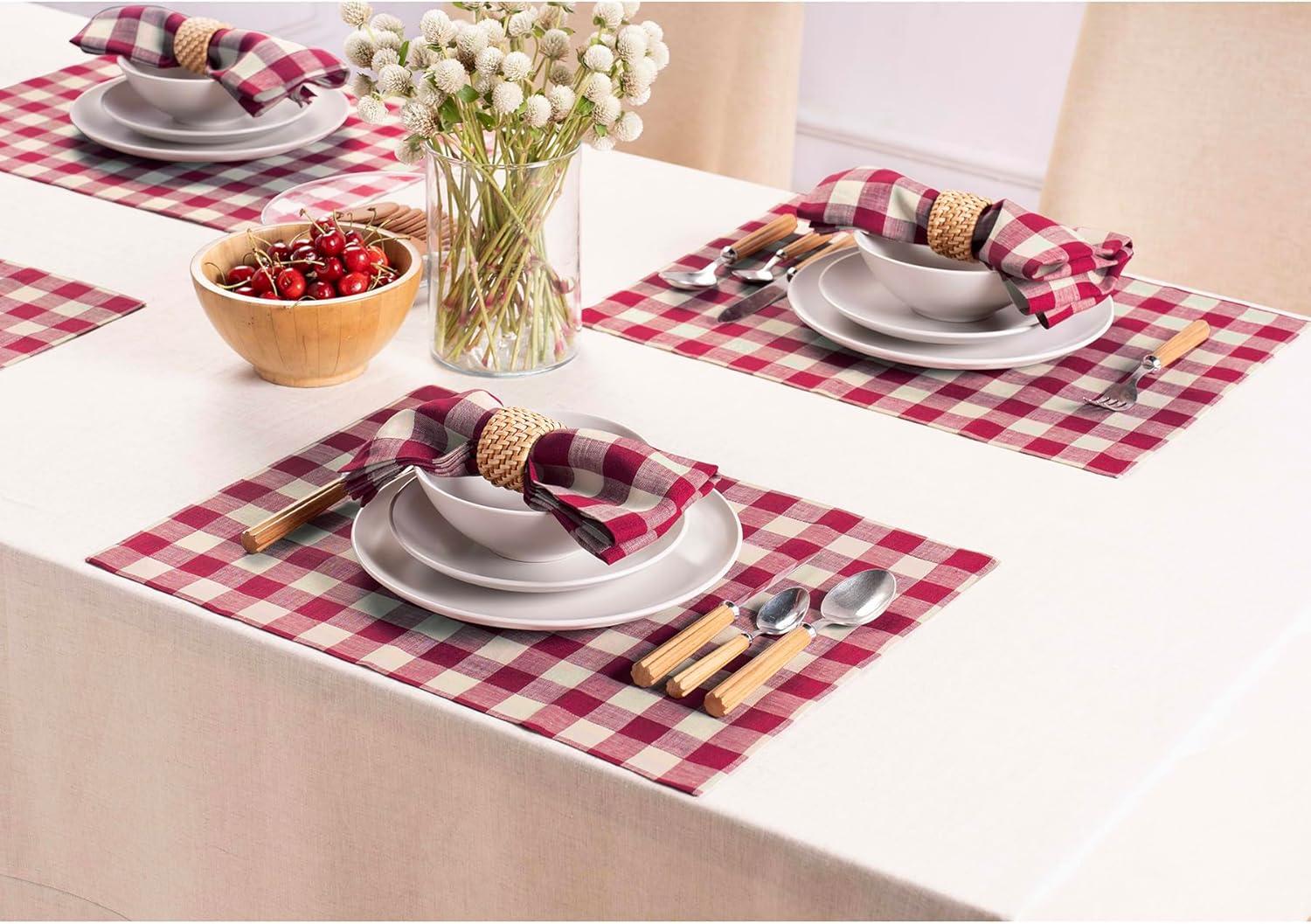 Solino Home Morgan Check - 100% Pure Linen Placemats (Set of 4)