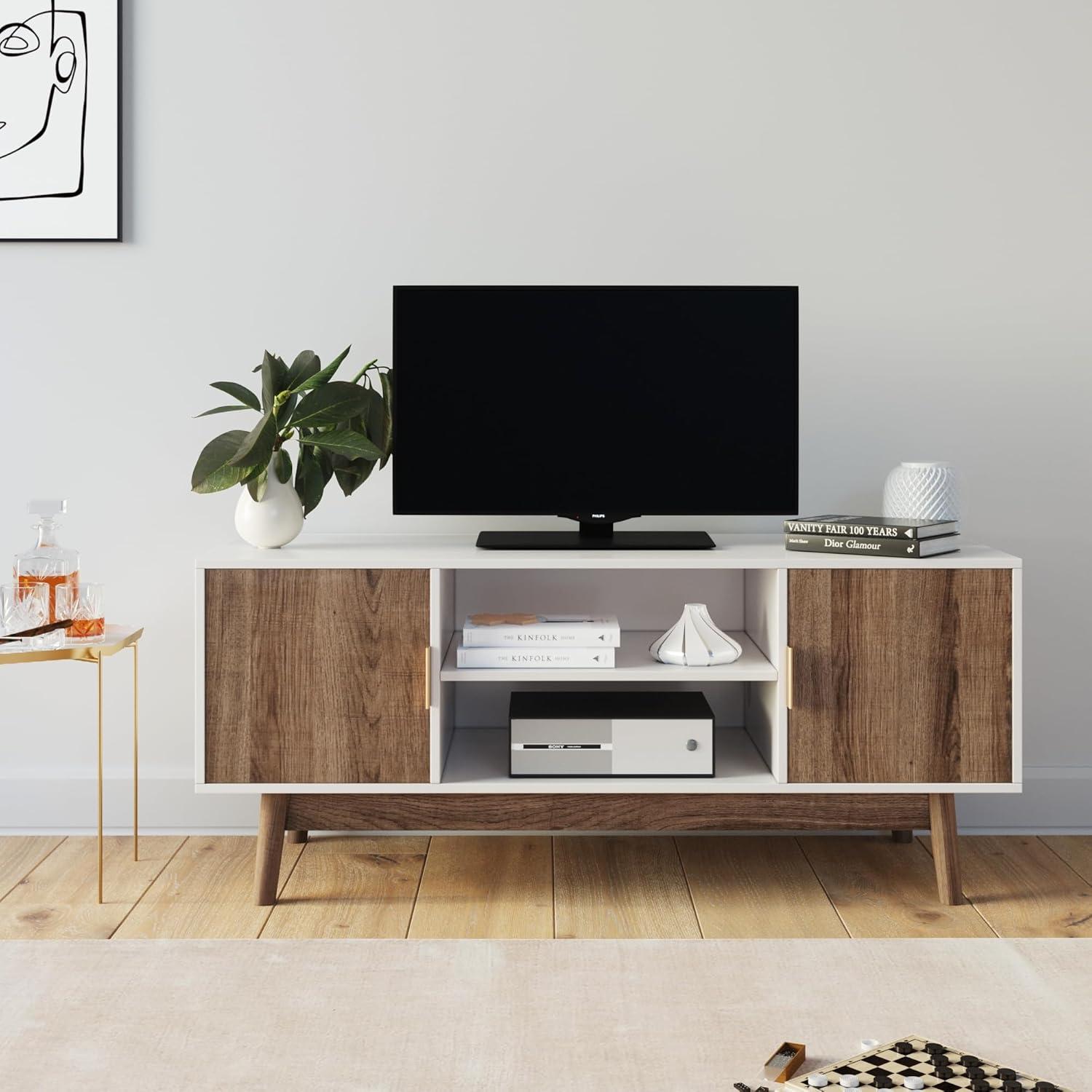 43&#34; Wesley Wood Mid Century 2 Door TV Cabinet for TVs up to 59&#34; White Warm/Reclaimed Oak - Nathan James