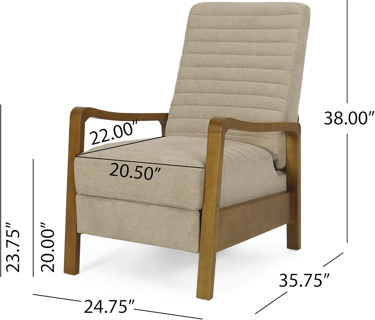 Munro Contemporary Fabric Channel Stitch Pushback Recliner Sand/Teak - Christopher Knight Home: Mid-Century Design, Rubberwood Frame