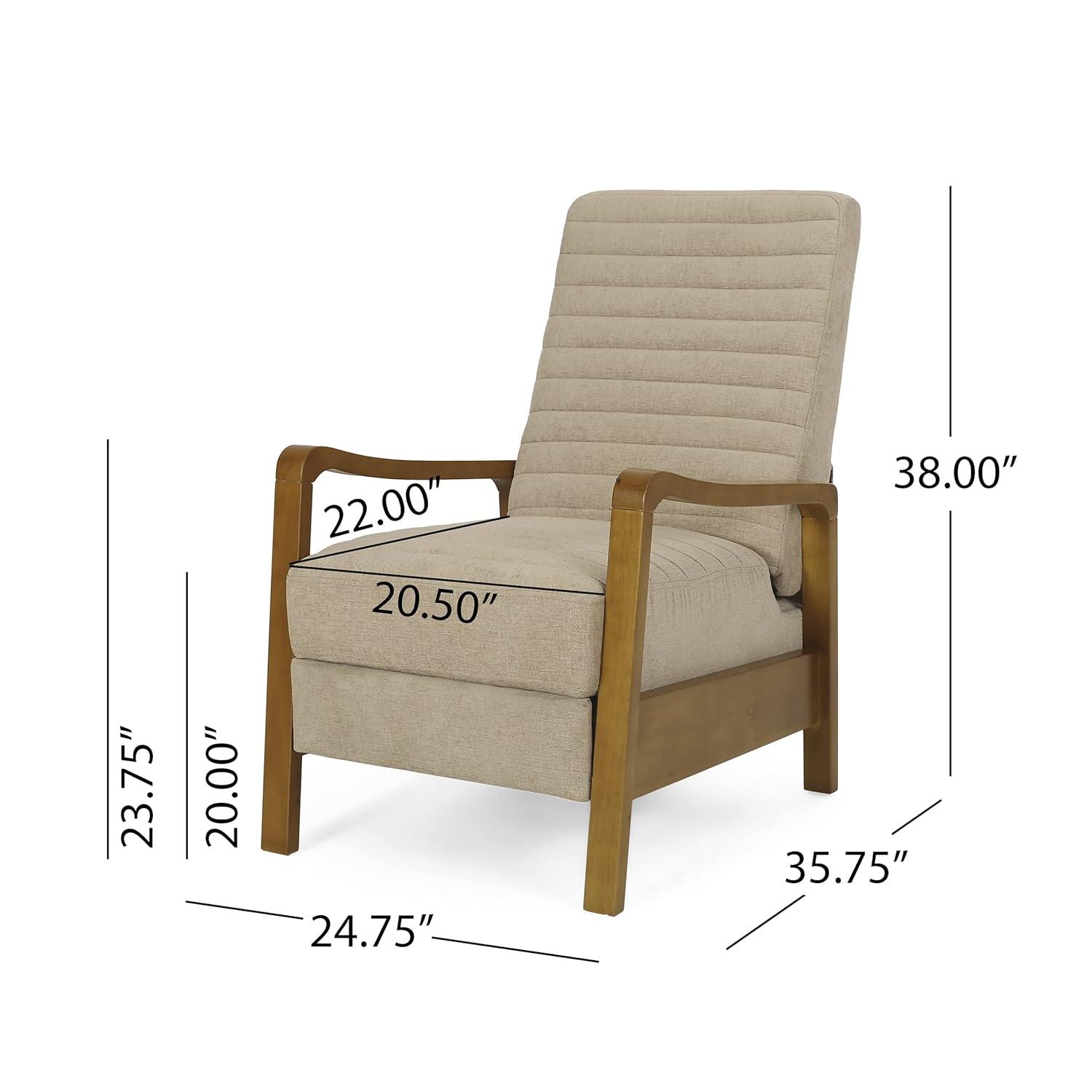 Munro Contemporary Fabric Channel Stitch Pushback Recliner Sand/Teak - Christopher Knight Home: Mid-Century Design, Rubberwood Frame