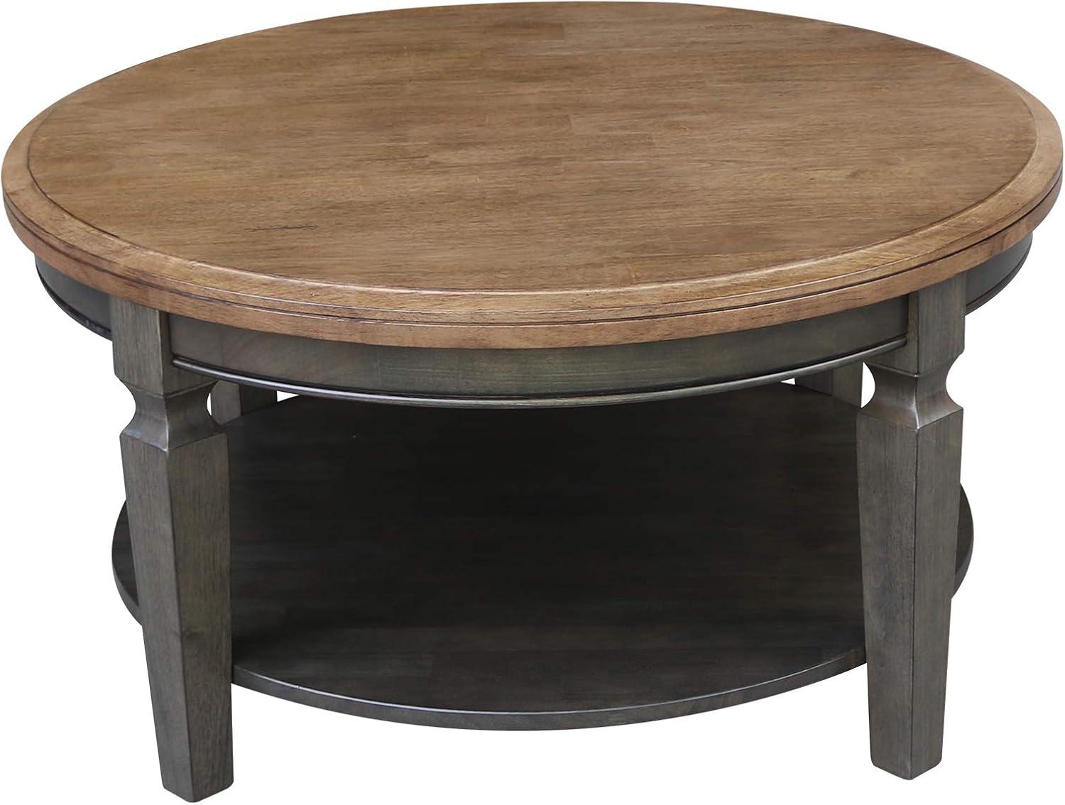 Vista Round Coffee Table Hickory Brown - International Concepts: Solid Wood, Mid-Century Modern, Fixed Shelf