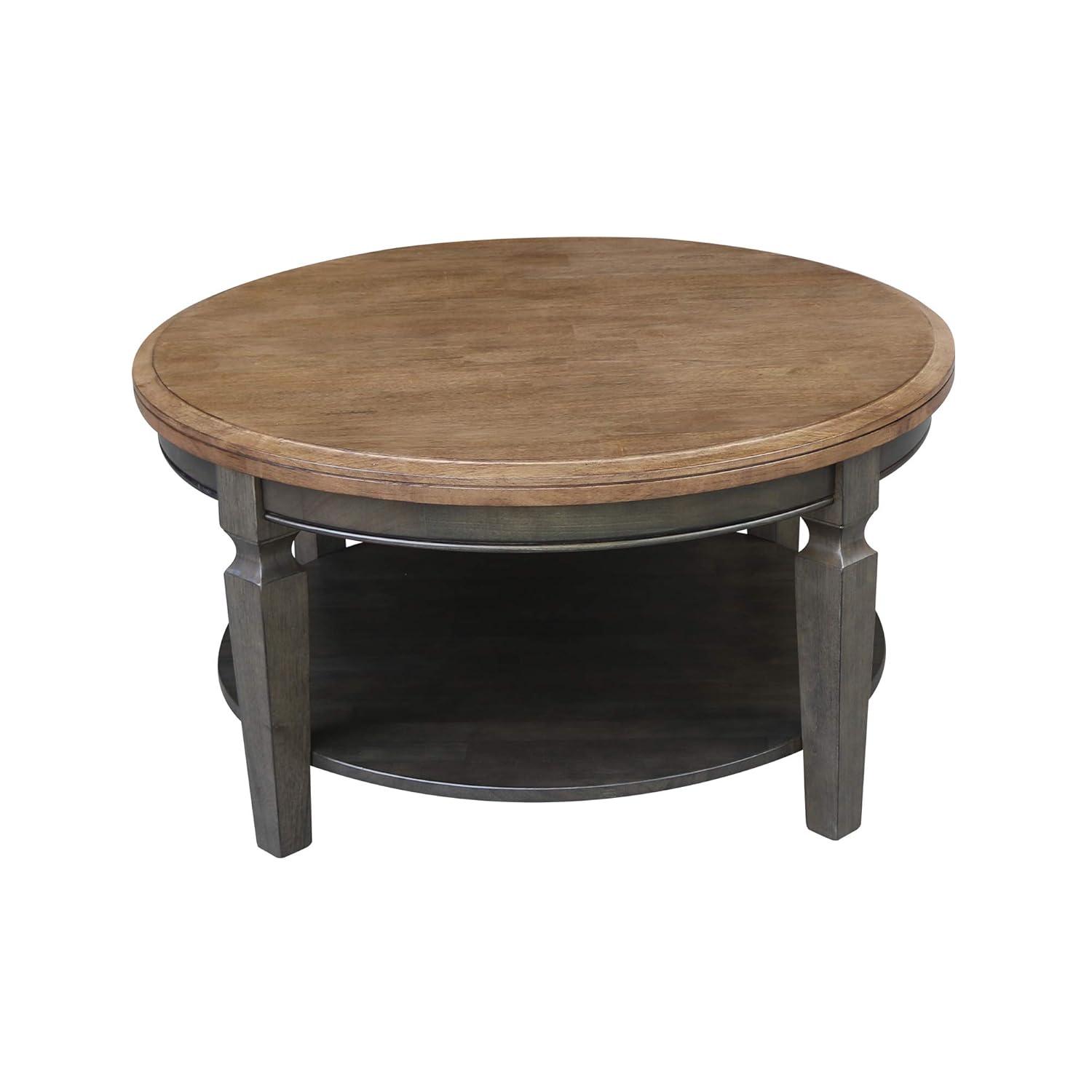 Vista Round Coffee Table Hickory Brown - International Concepts: Solid Wood, Mid-Century Modern, Fixed Shelf