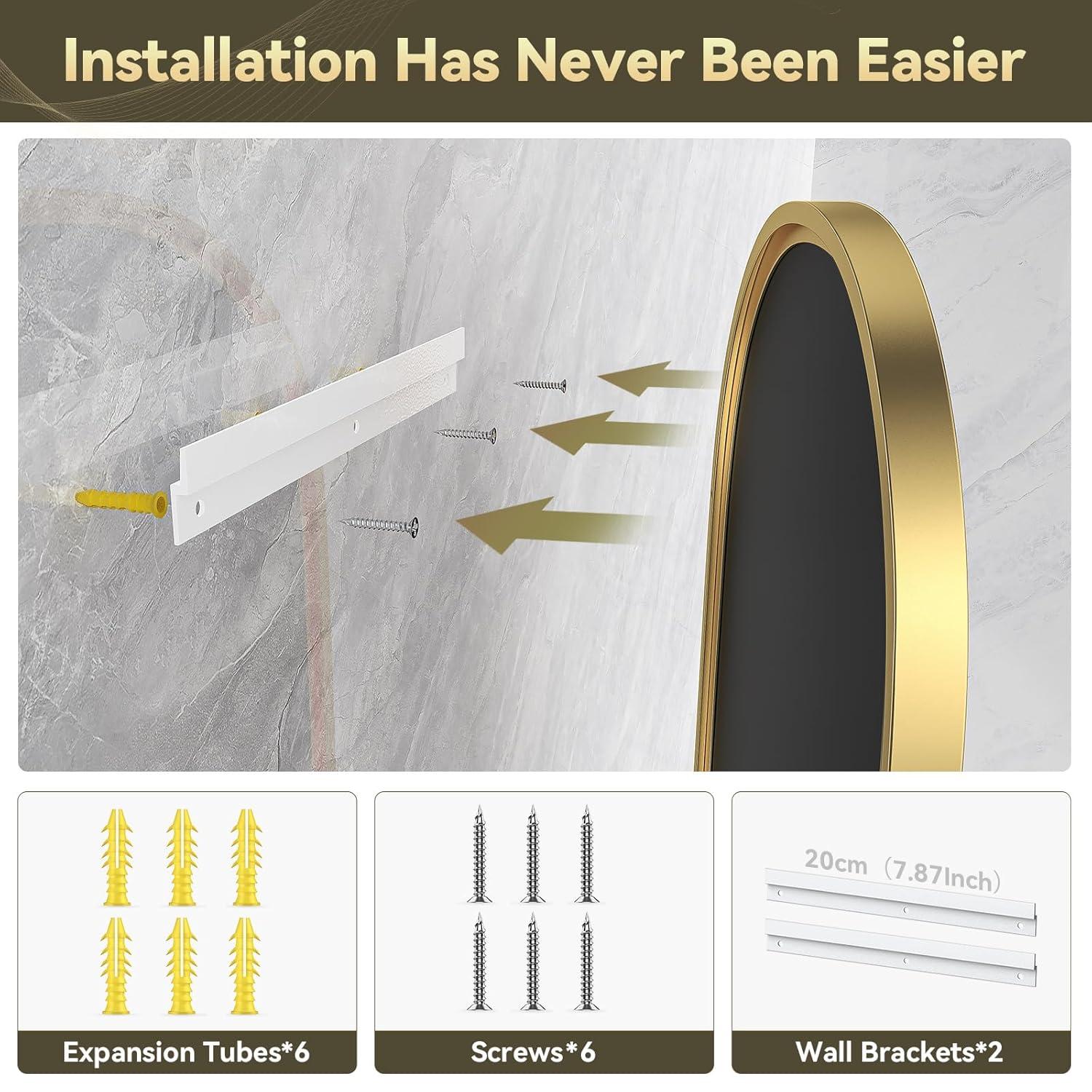 Brightify Gold Oval Mirror for Bathroom 24x36 Inch, Oval Vanity Mirror Gold Metal Frame, Modern Wall Mirror for Bedroom Living Room Farmhouse Fireplace Entryway, Hangs Horizontal or Vertical